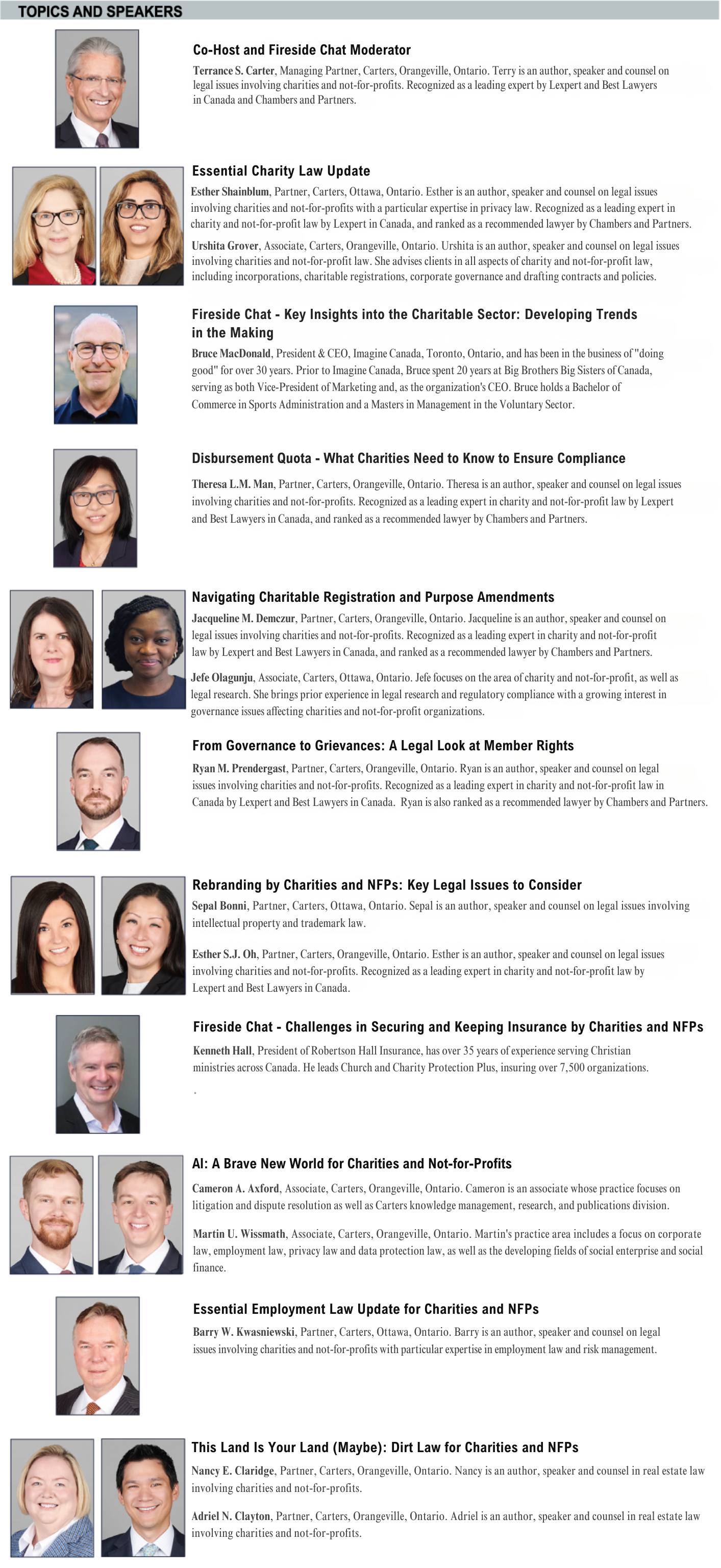 Webinar Topics and Speakers are listed